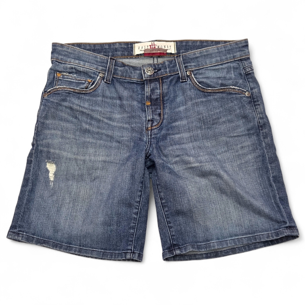 Easy Money Jean Company Distressed Denim Bermuda Shorts | Size 29 | Dark Wash
